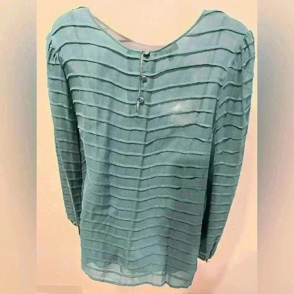 Talbots Long Sleeve Ruffled Teal Blouse Sheer with Camisole Size 18 - Picture 3 of 6
